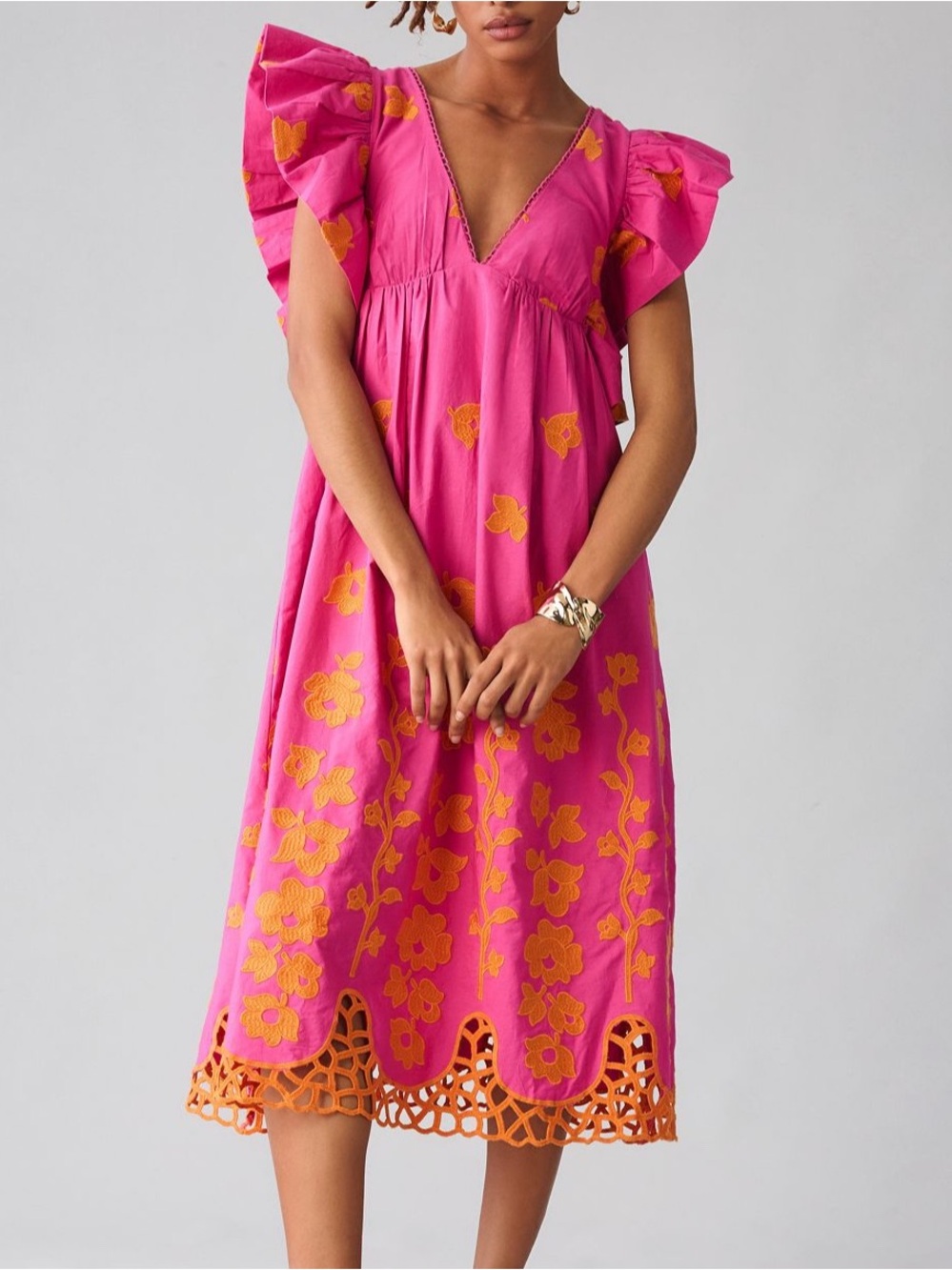 Anthropologie Pink and Orange Midi Dress